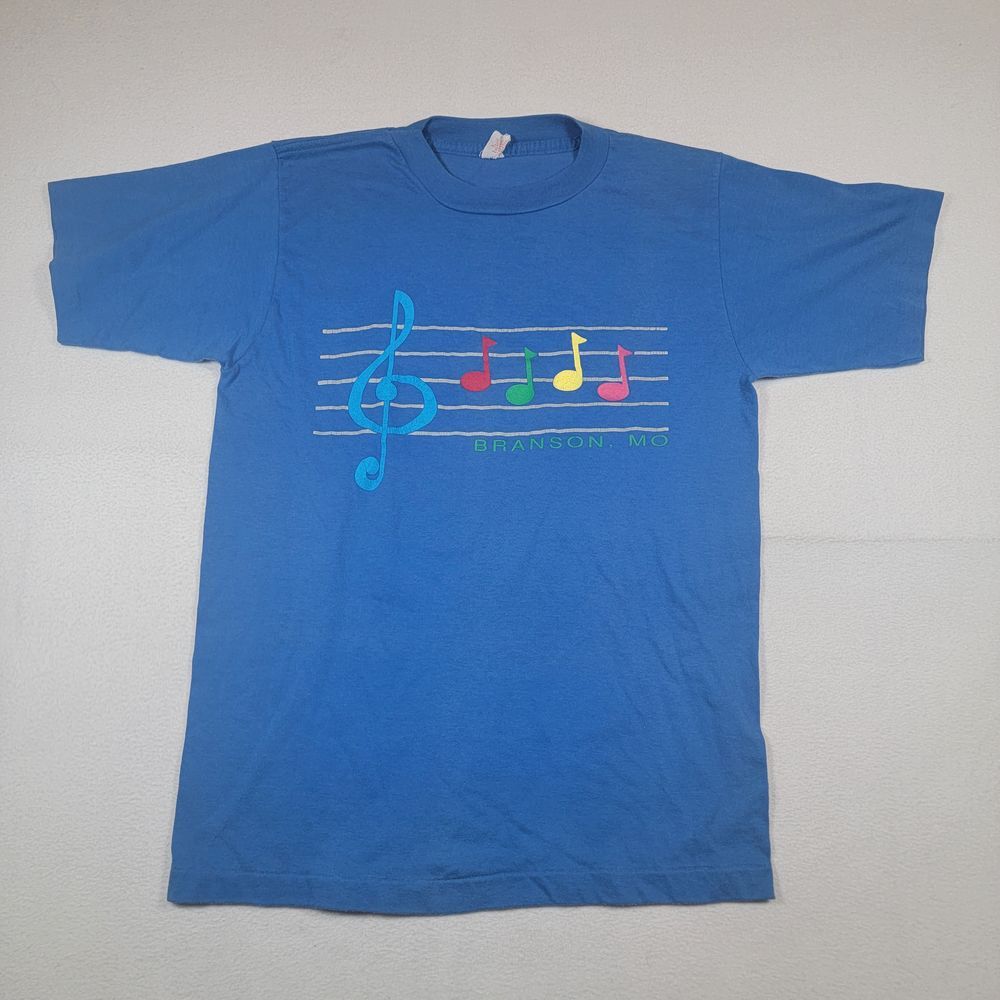 VTG 80's Branson Missouri Music Note T-Shirt 50/50 Blue Single Stitch Fits S/M